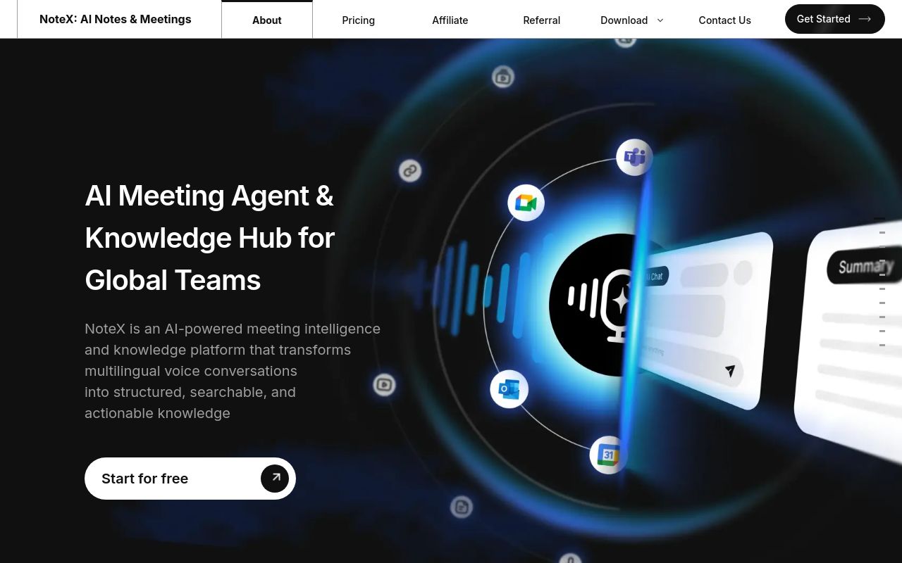Screenshot of the NoteX homepage