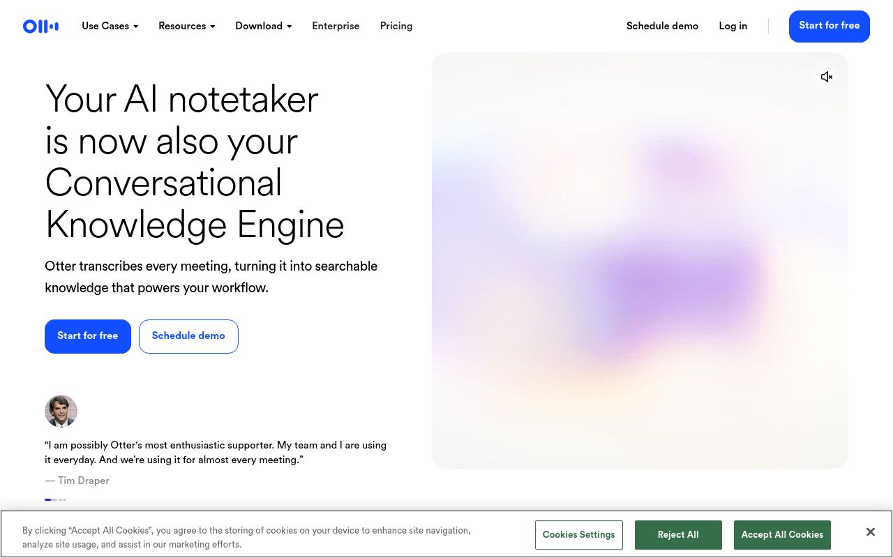 Screenshot of the Otter.ai homepage