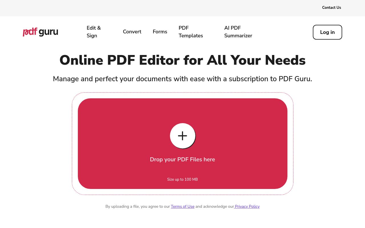 Screenshot of the PDF Guru homepage