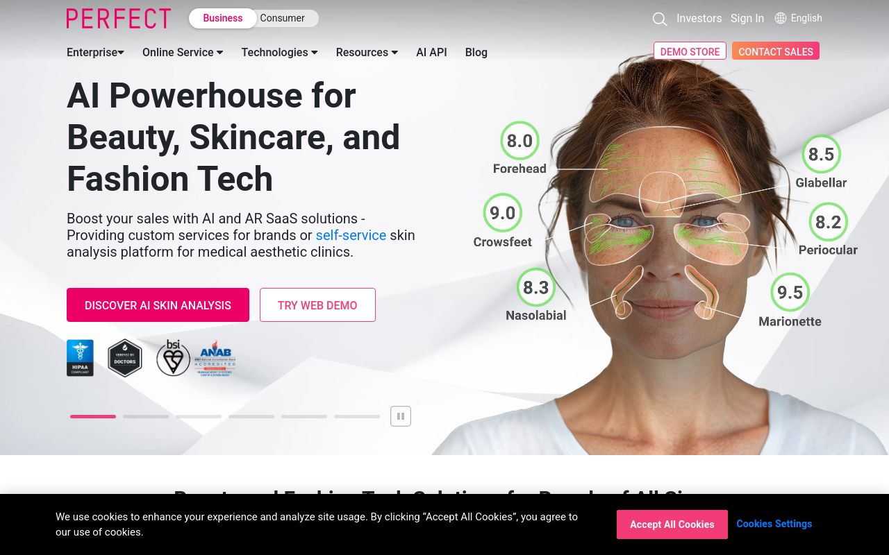 Screenshot of the Perfect Corp. homepage