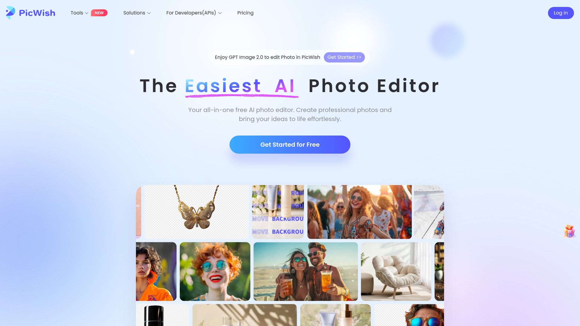 Screenshot of the PicWish homepage