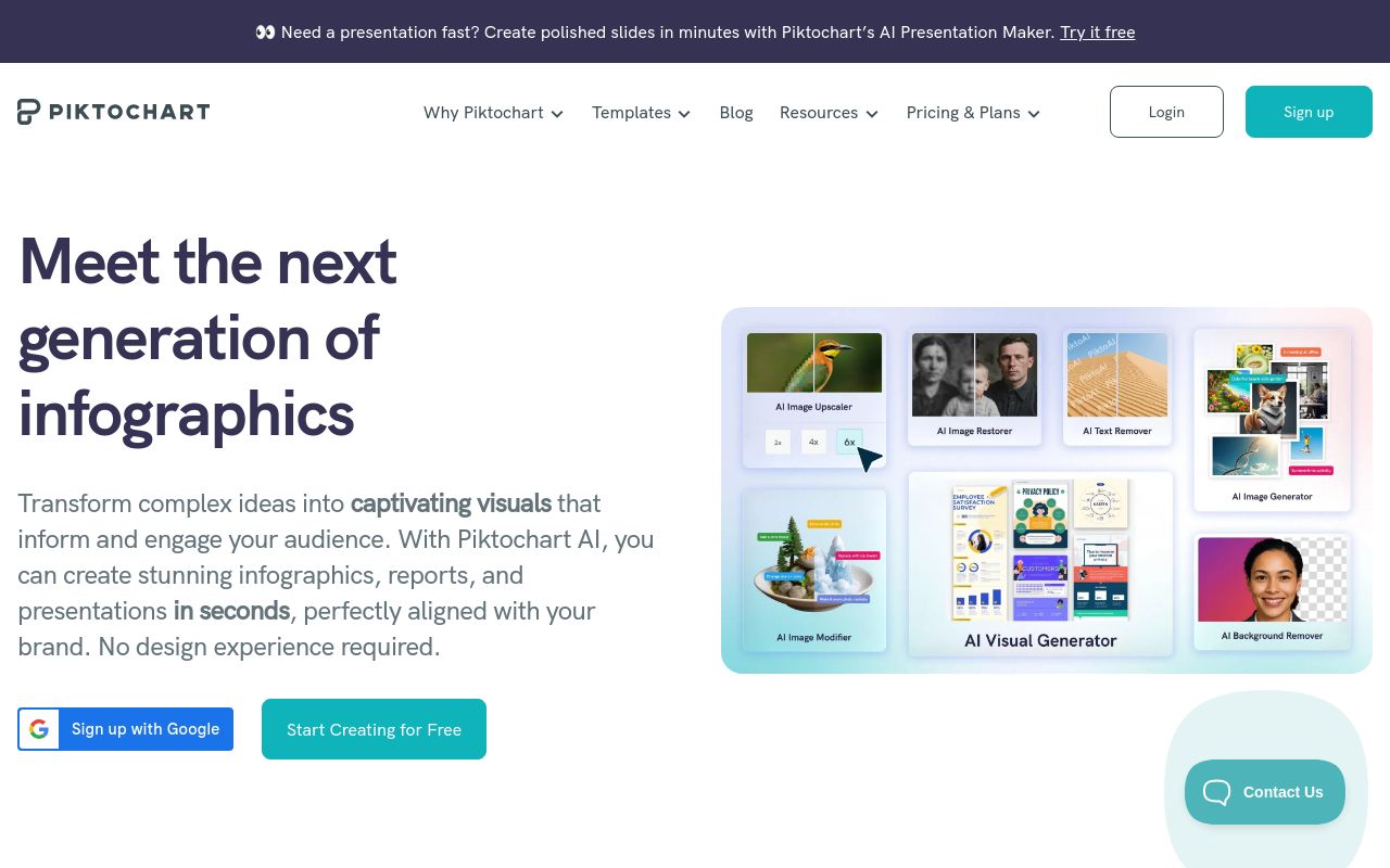 Screenshot of the Piktochart homepage