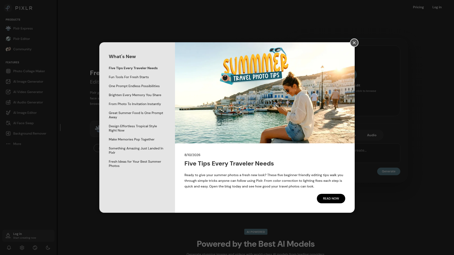 Screenshot of the Pixlr homepage