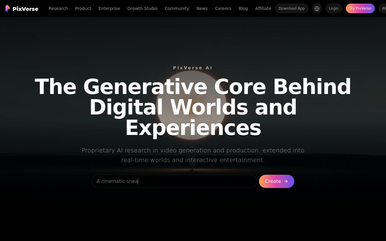 Screenshot of the PixVerse homepage