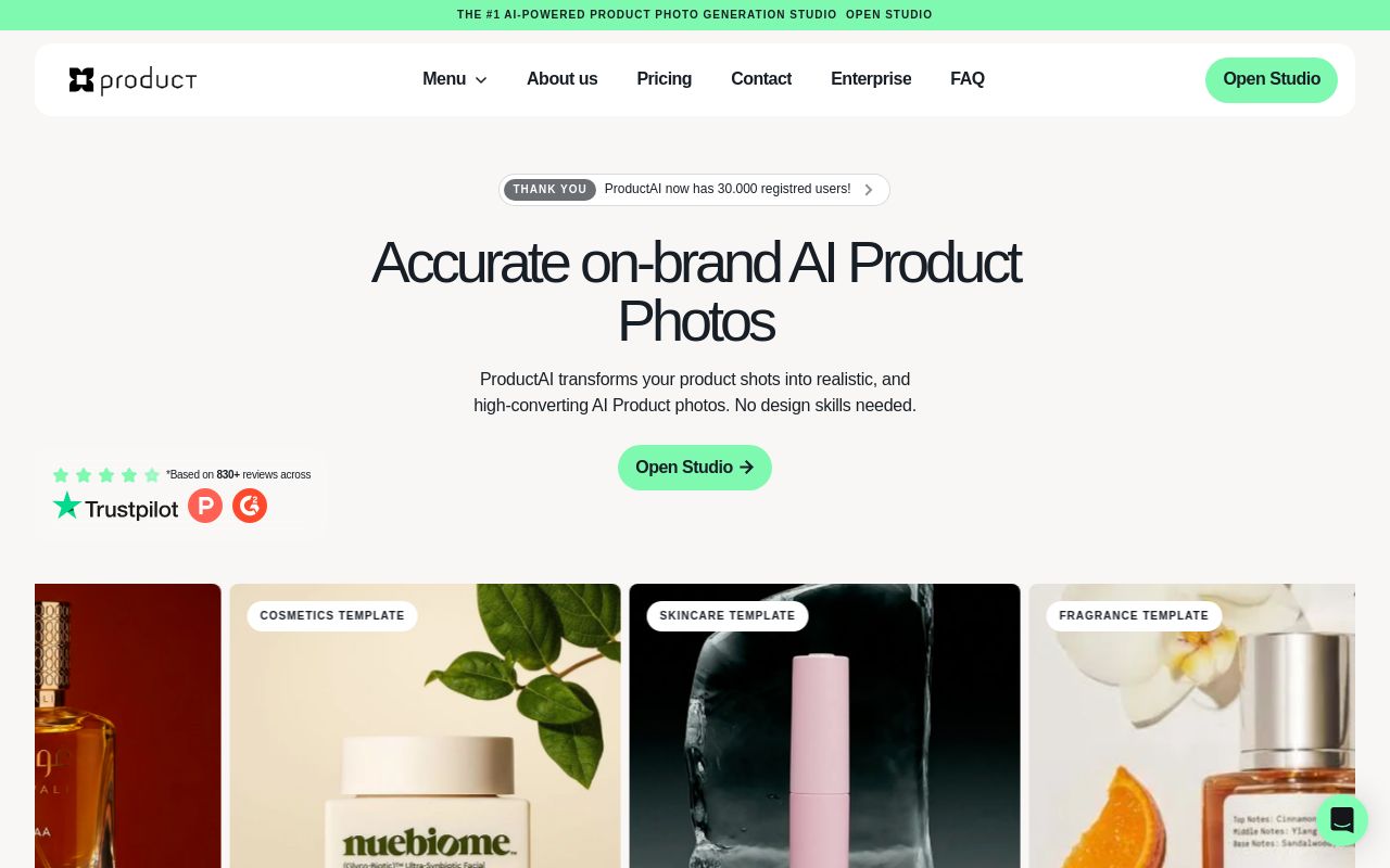 Screenshot of the ProductAI homepage
