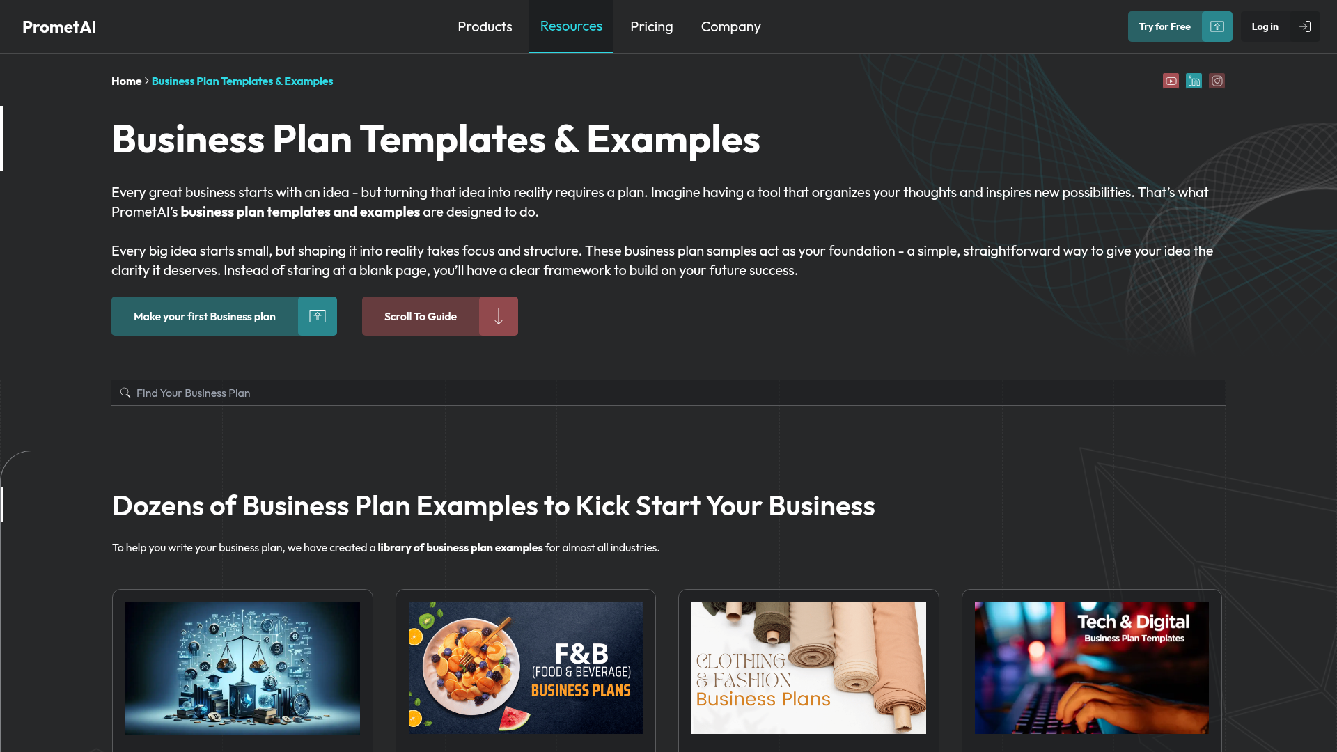 Screenshot of the PrometAI homepage
