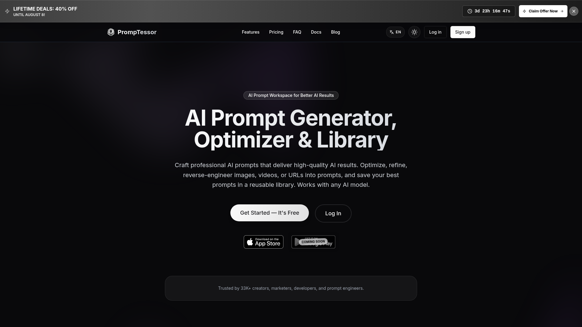 Screenshot of the PrompTessor homepage