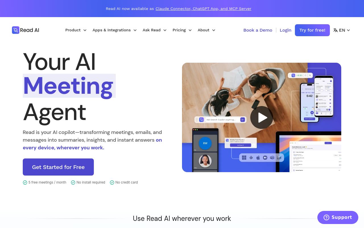 Screenshot of the Read AI homepage
