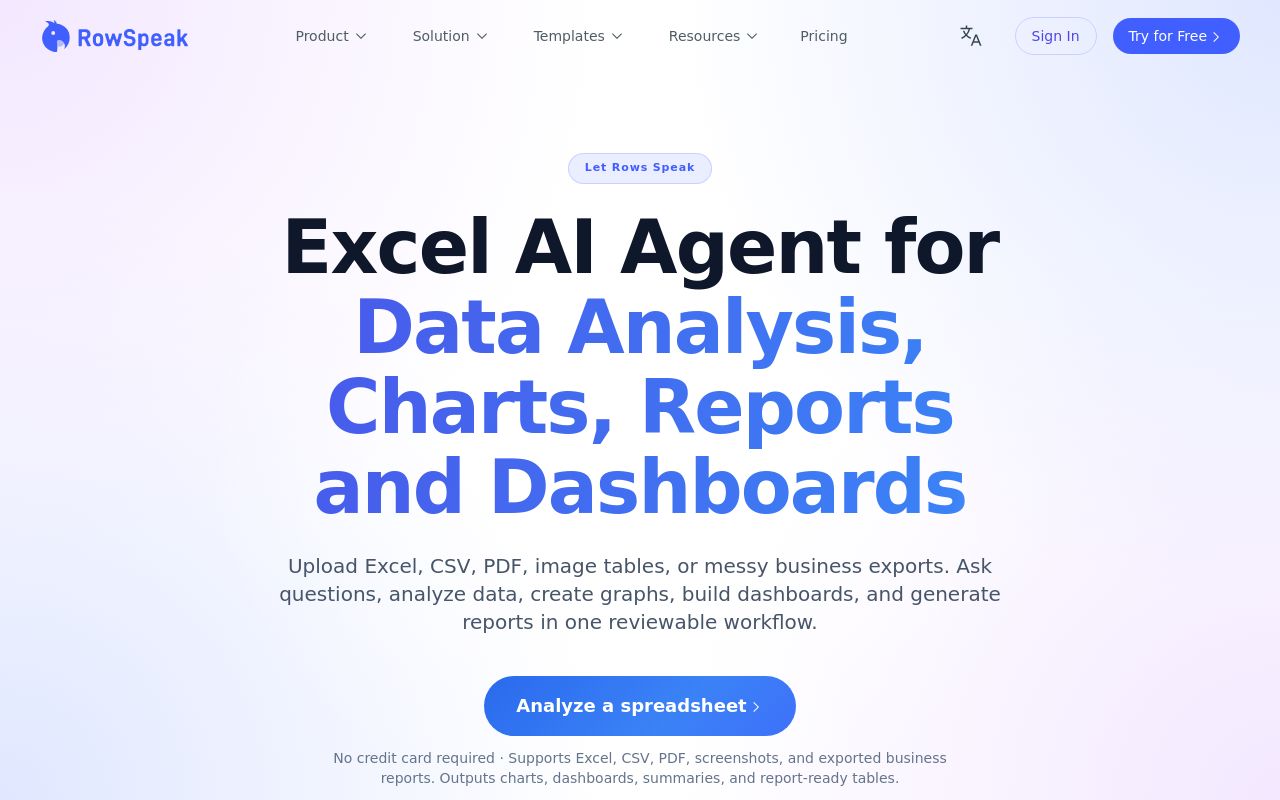 Screenshot of the RowSpeak homepage