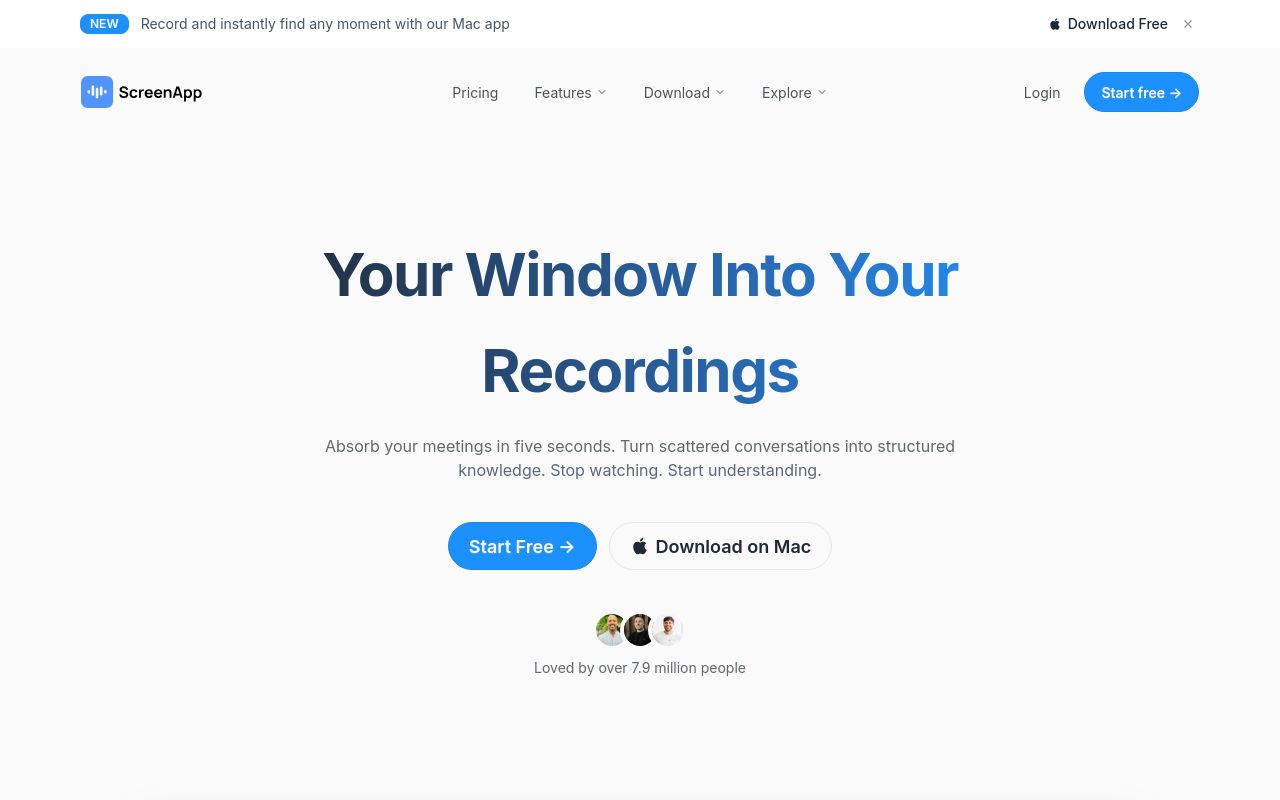 Screenshot of the ScreenApp homepage