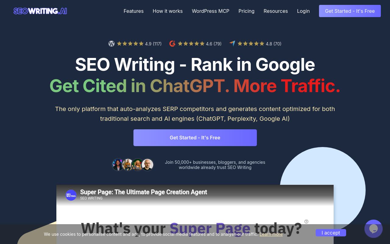 Screenshot of the SEOWriting homepage