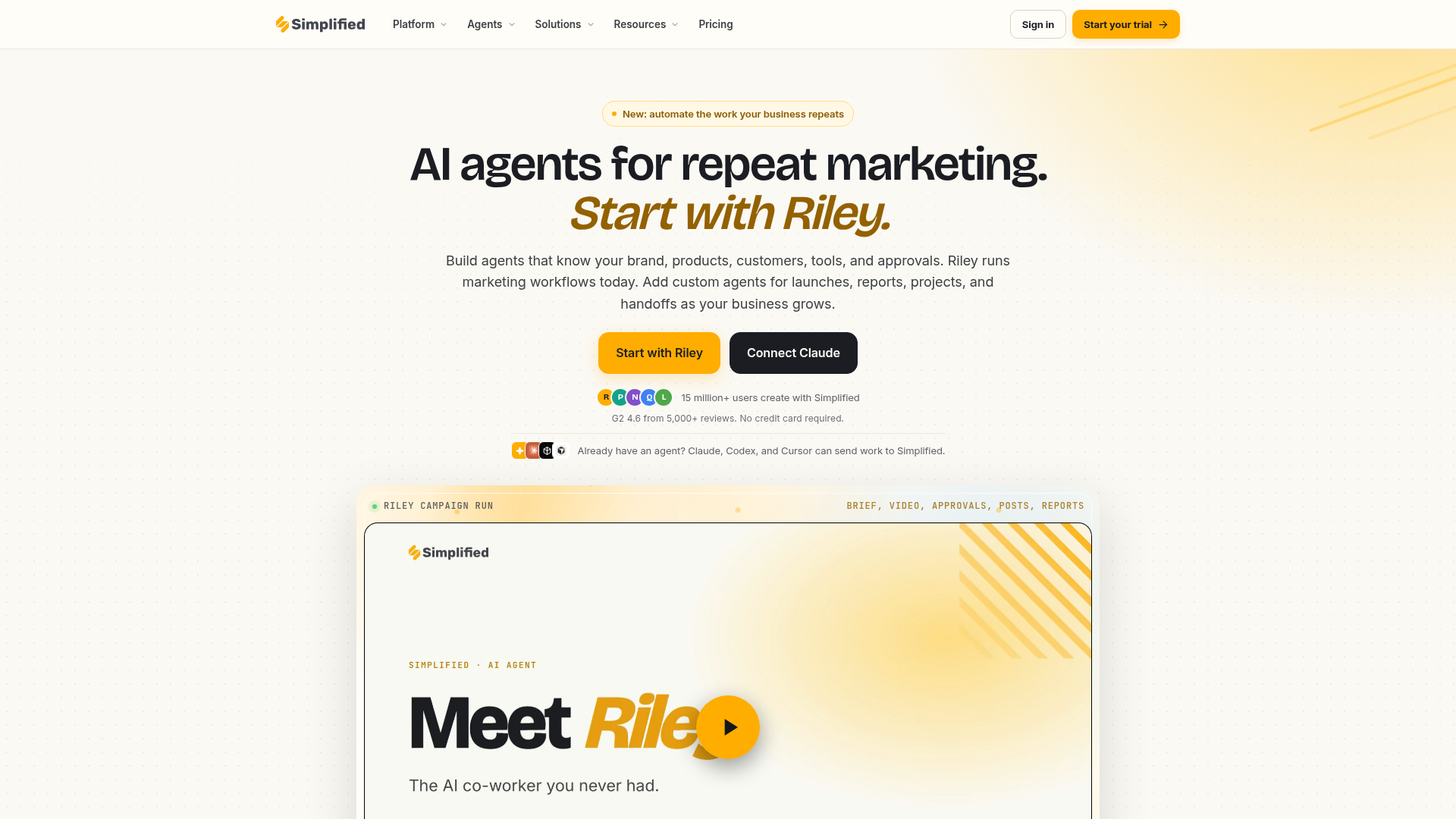 Screenshot of the Simplified homepage