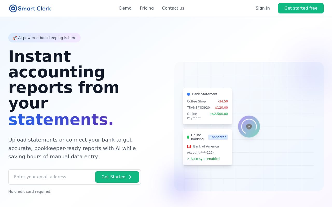 Screenshot of the Smart Clerk homepage