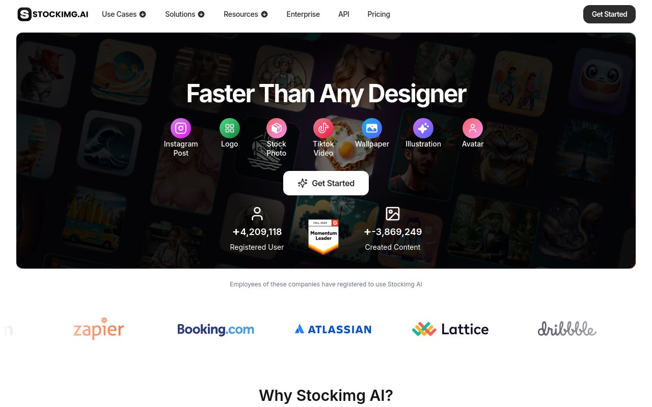 Screenshot of the Stockimg AI homepage
