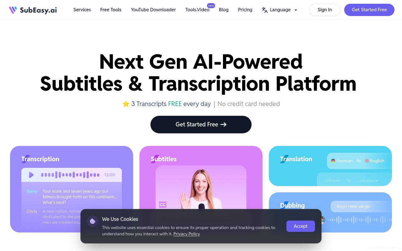 Screenshot of the SubEasy homepage