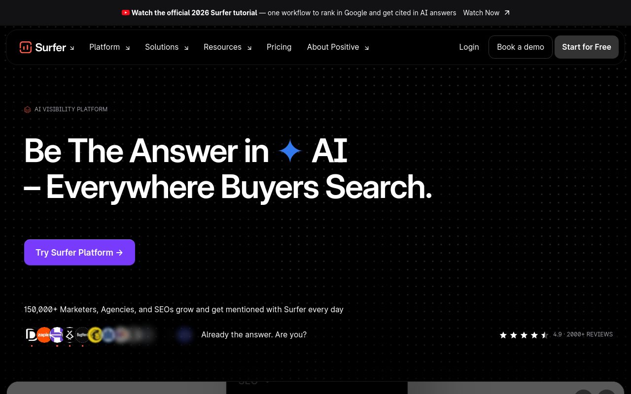 Screenshot of the Surfer homepage