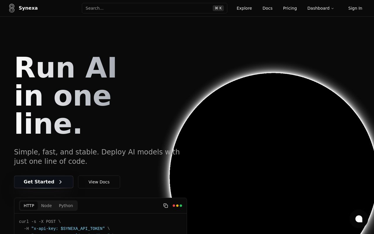 Screenshot of the Synexa homepage