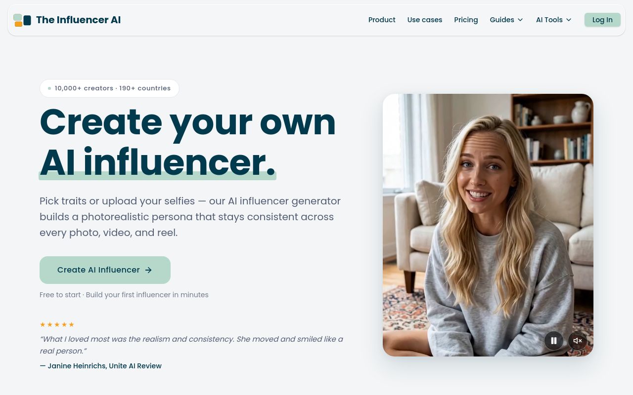 Screenshot of the The Influencer AI homepage