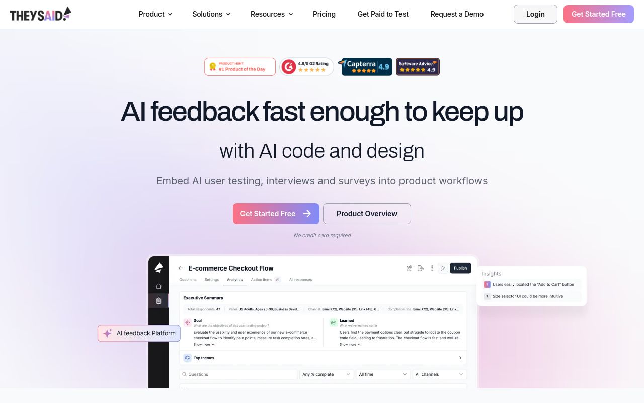 Screenshot of the TheySaid homepage