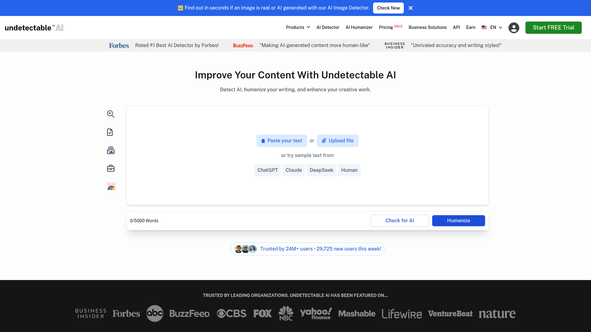 Screenshot of the Undetectable AI homepage