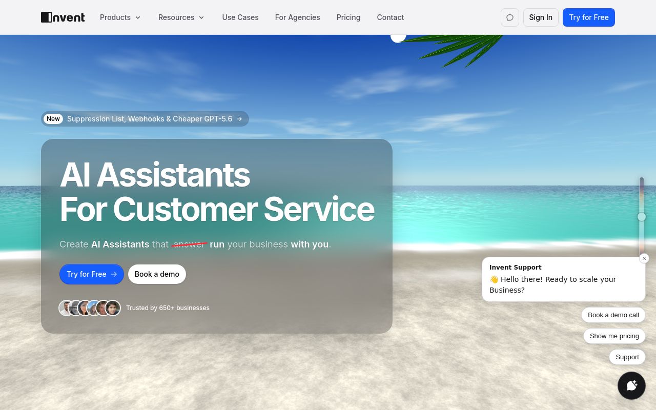 Screenshot of the Invent homepage