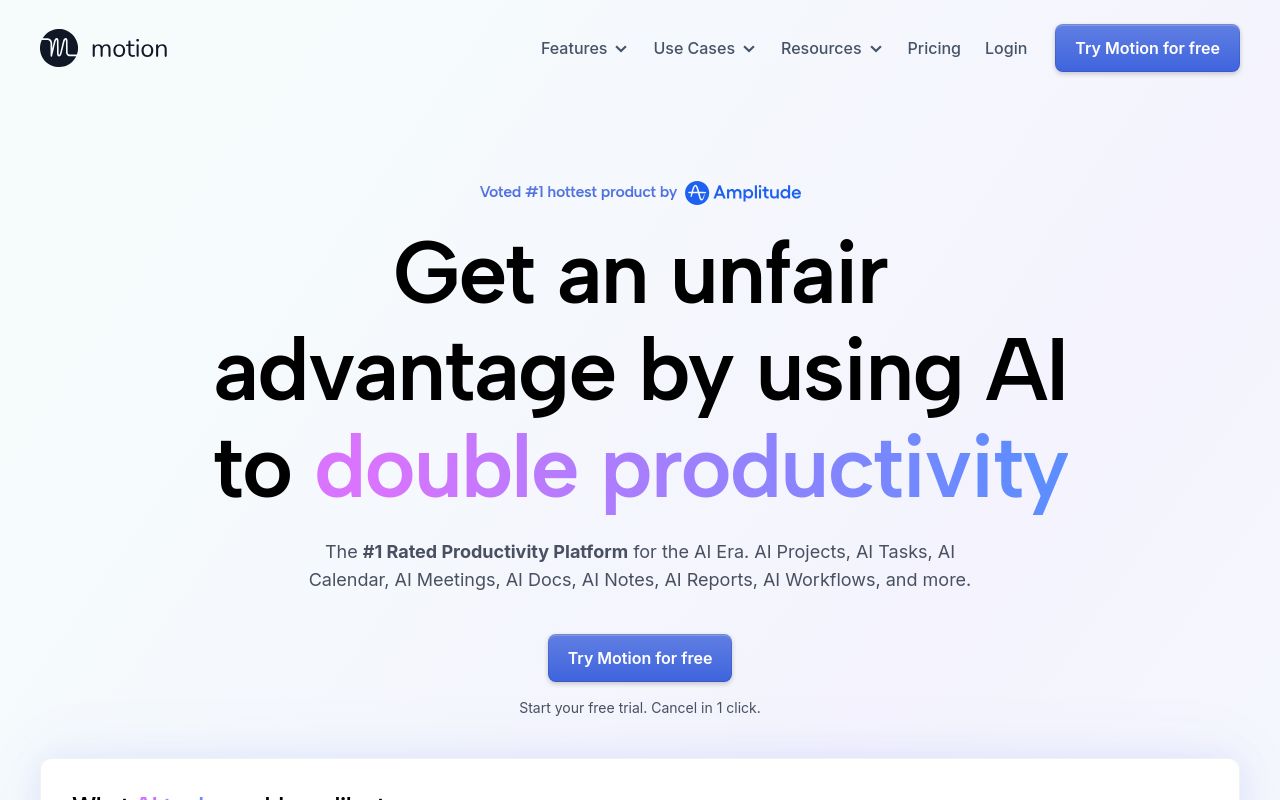 Screenshot of the Motion homepage