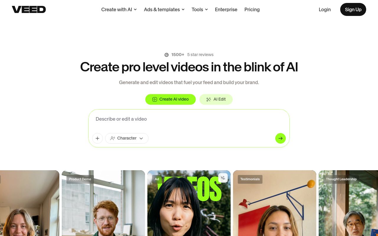 Screenshot of the VEED homepage
