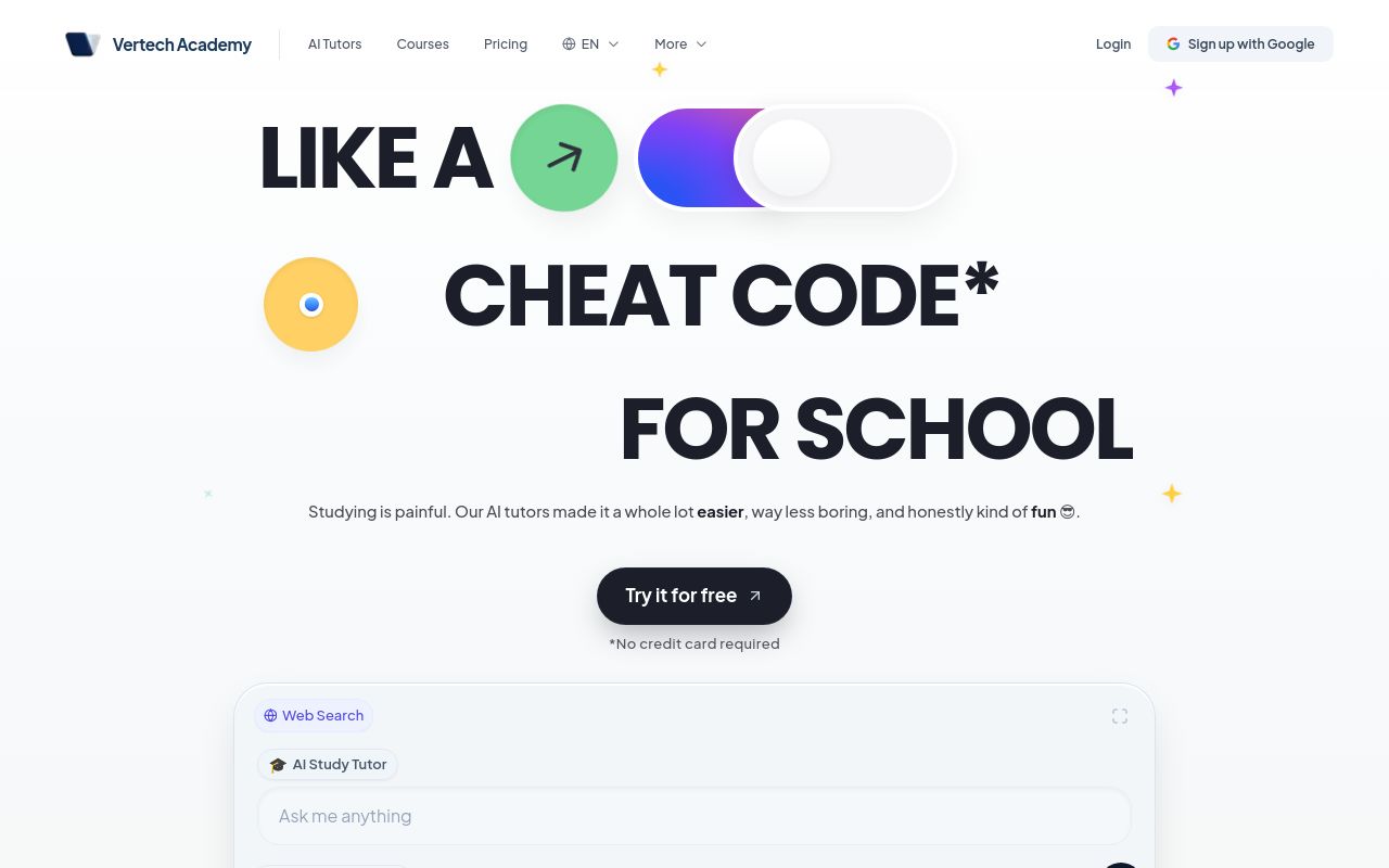Screenshot of the Vertech Academy homepage
