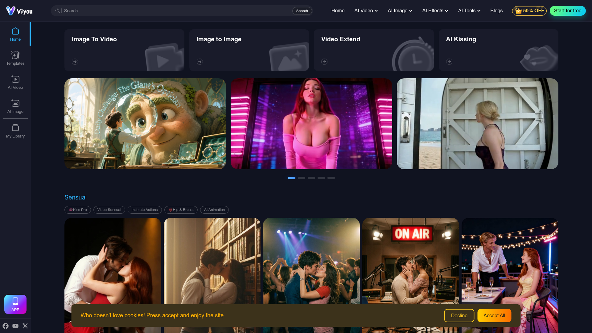 Screenshot of the Viyou homepage