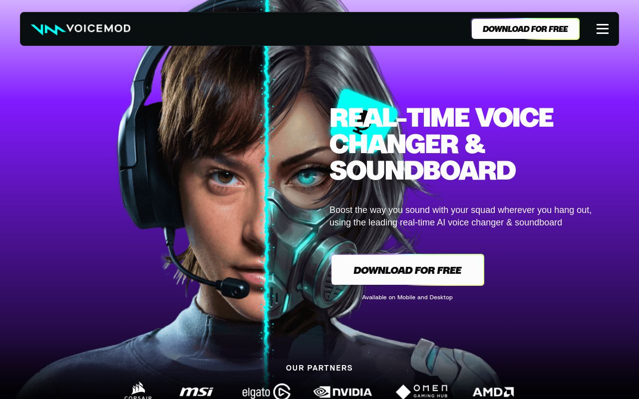 Screenshot of the Voicemod homepage