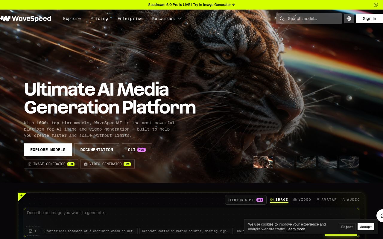 Screenshot of the WaveSpeedAI homepage
