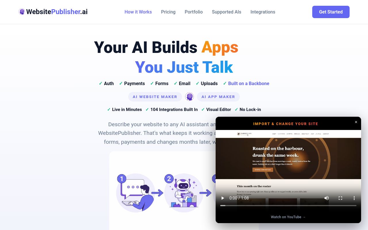 Screenshot of the WebsitePublisher.ai homepage