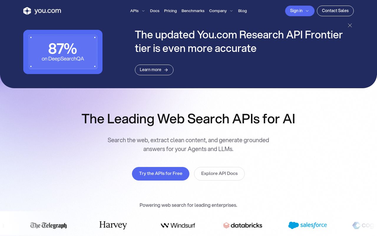 Screenshot of the You.com homepage